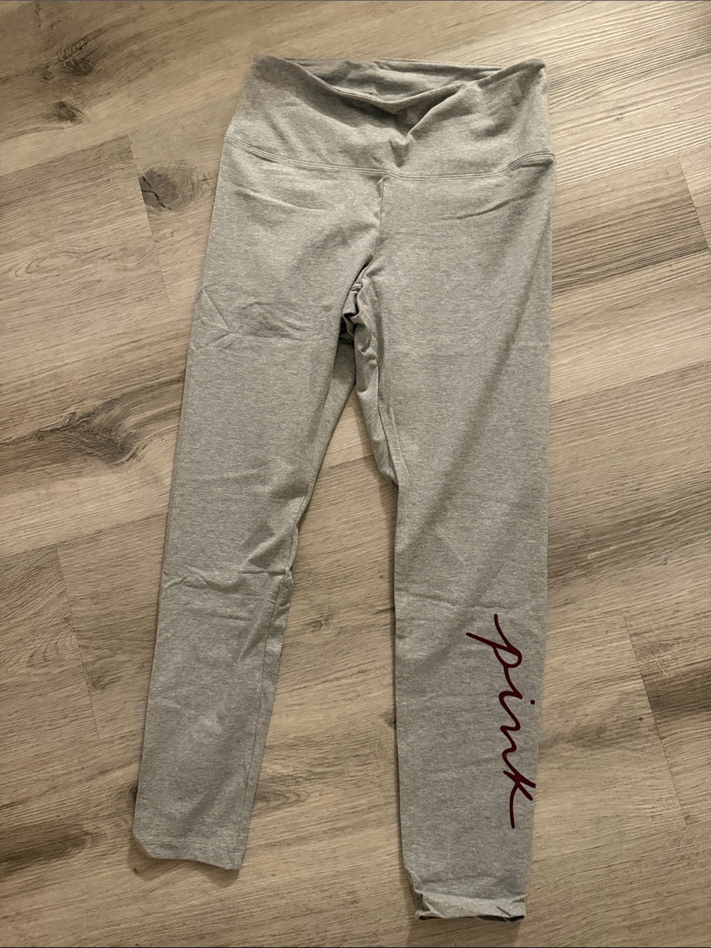 PINK Victoria's Secret Gray Leggings with Maroon Logo